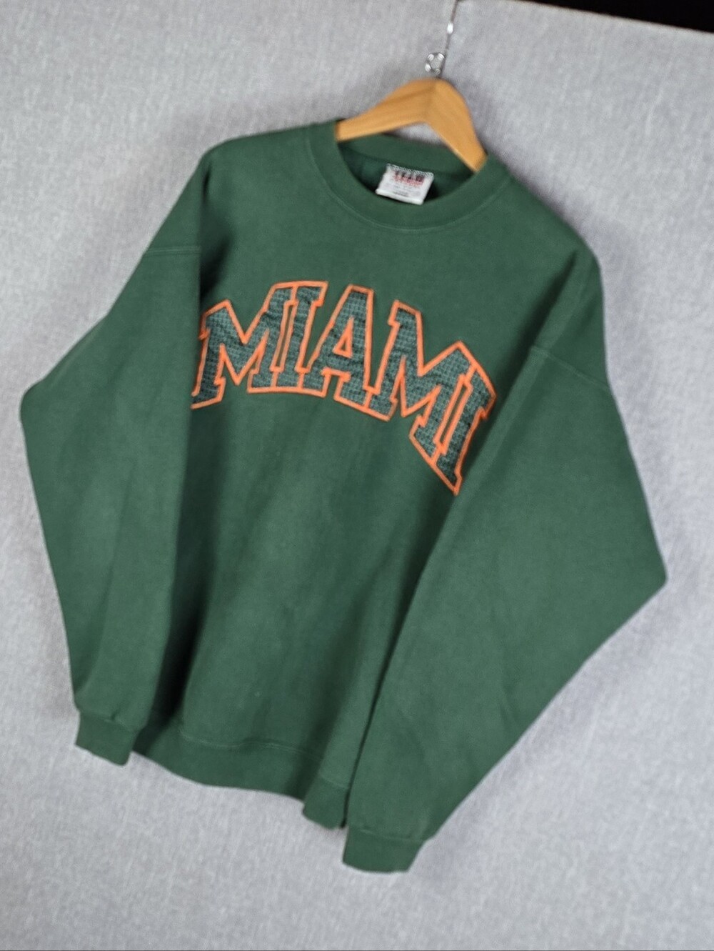 Vtg Miami Hurricanes Green Crew Neck Sweatshirt Mens Sz L